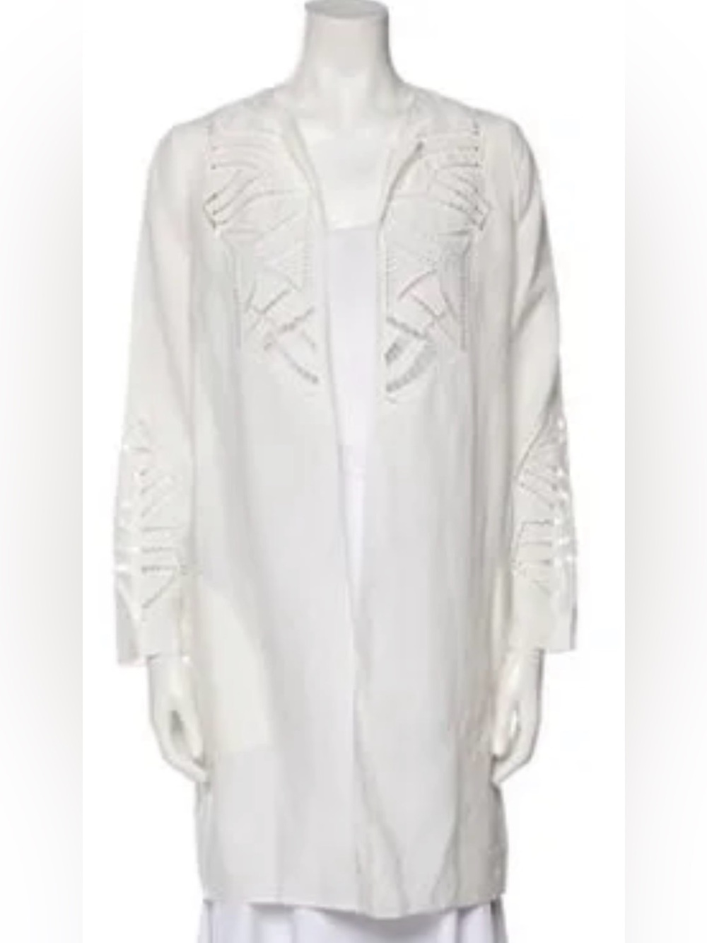 Ralph Lauren Purple Label White Open-Front Embroidered Long Shrug